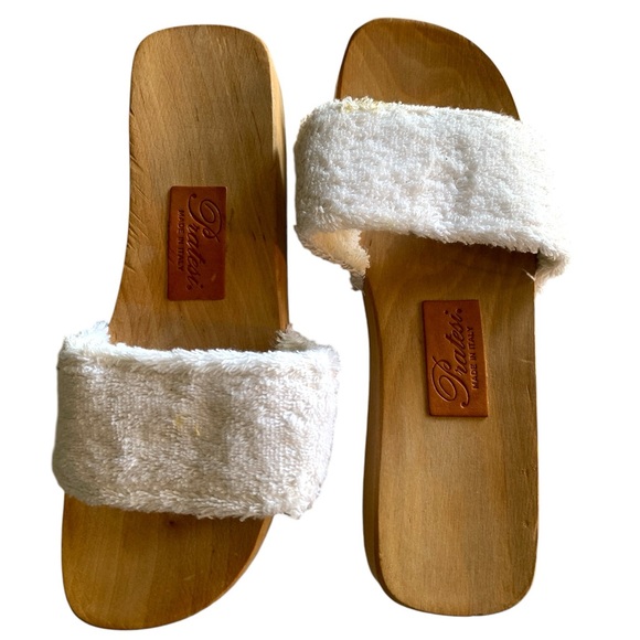 PRATESI Wooden White Terry Clog Slides - Picture 4 of 12